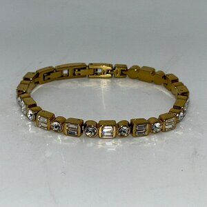 Vintage Badcley Michka Gold-Tone Bracelet With Clear Rhinestones Geometric